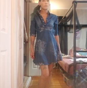 Embroidered denim dress